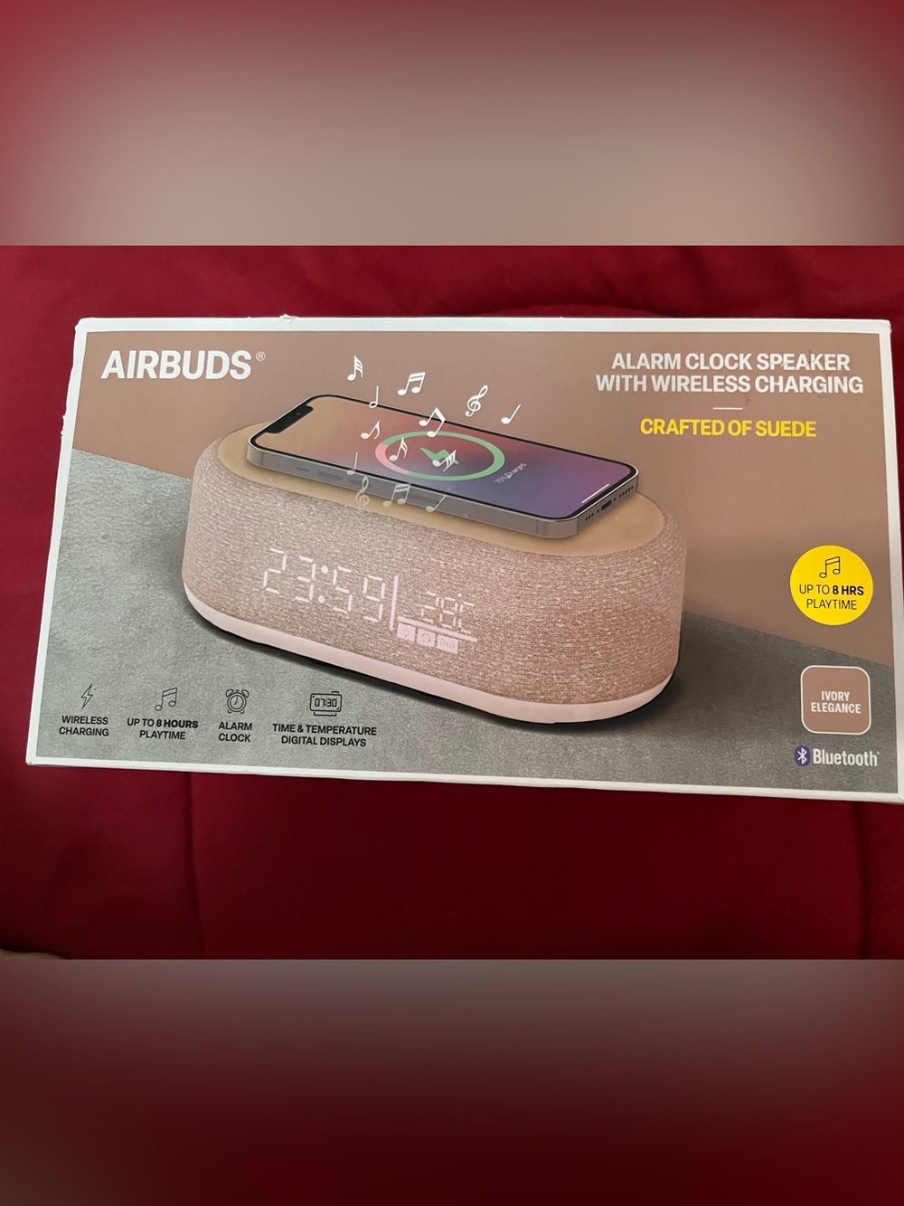 AIRBUDS 3-in-1 Bluetooth Speaker Alarm Clock 15W Wireless Charger - Ivory Suede